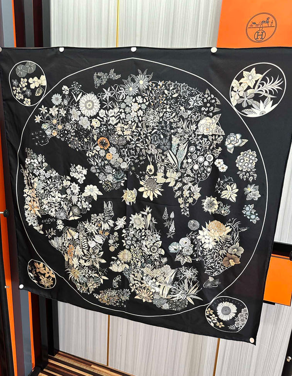 Planifleurs Scarf 90 CM Black Colorful Silk 404029
