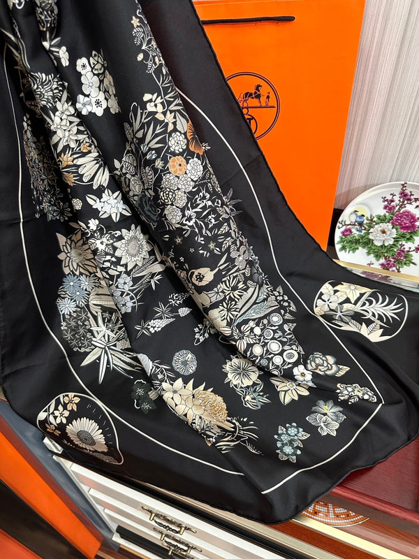 Planifleurs Scarf 90 CM Black Colorful Silk 404029