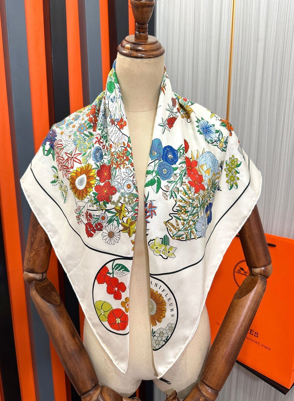 Planifleurs Scarf 90 CM White Colorful Silk 404030