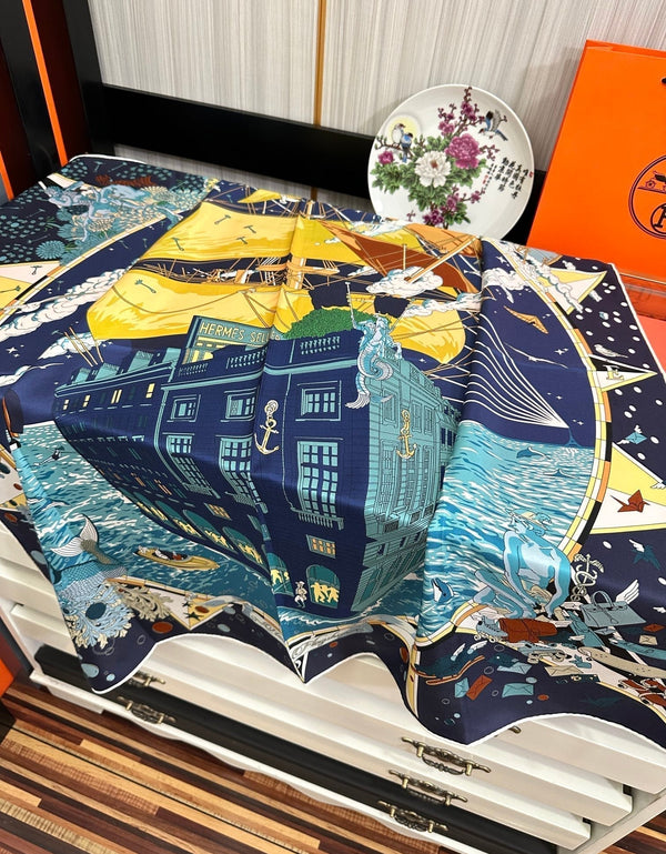 Sciarpa di seta Flagship 90 cm blu antracite colorata