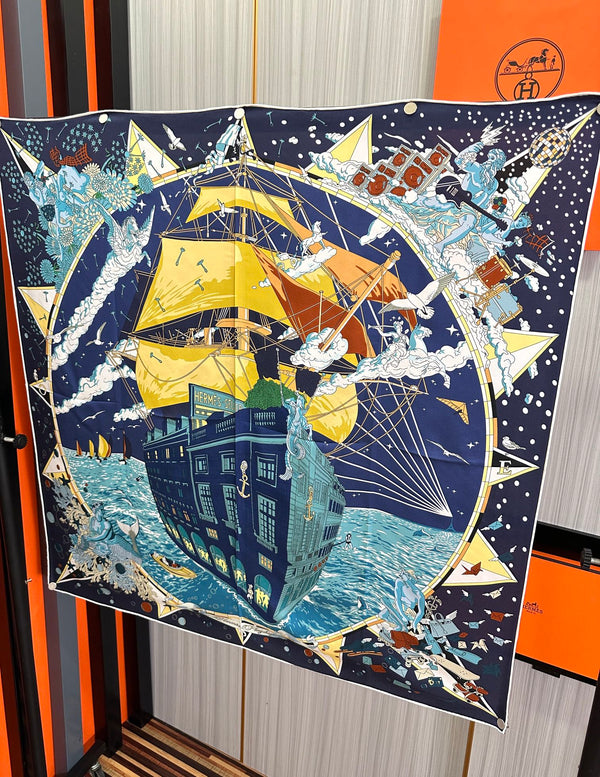 Sciarpa di seta Flagship 90 cm blu antracite colorata