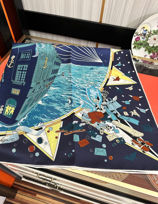 Sciarpa di seta Flagship 90 cm blu antracite colorata