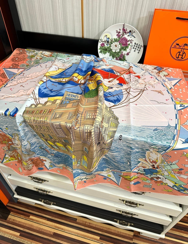 Square Scarf 90 CM Pink Orange Colorful Silk