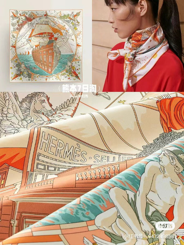 Square Scarf 90 CM White Colorful Silk