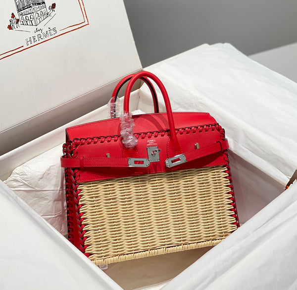 HM BIRKIN 25 CM PICNIC RED BAMBOO AND RATTAN