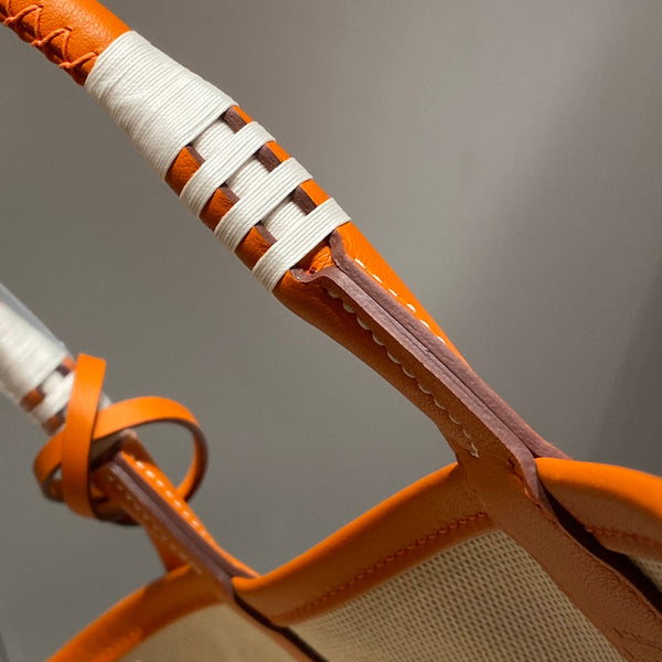 STEEPLE 28 BAG IN OFF-WHITE MIX LIGHT ORANGE CANVAS AND CALFSKIN