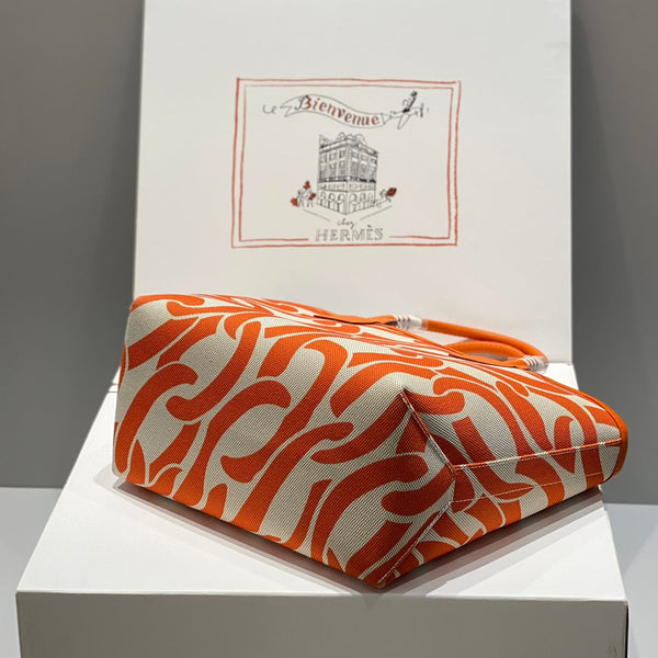 STEEPLE 28 BAG IN OFF-WHITE MIX LIGHT ORANGE CANVAS AND CALFSKIN