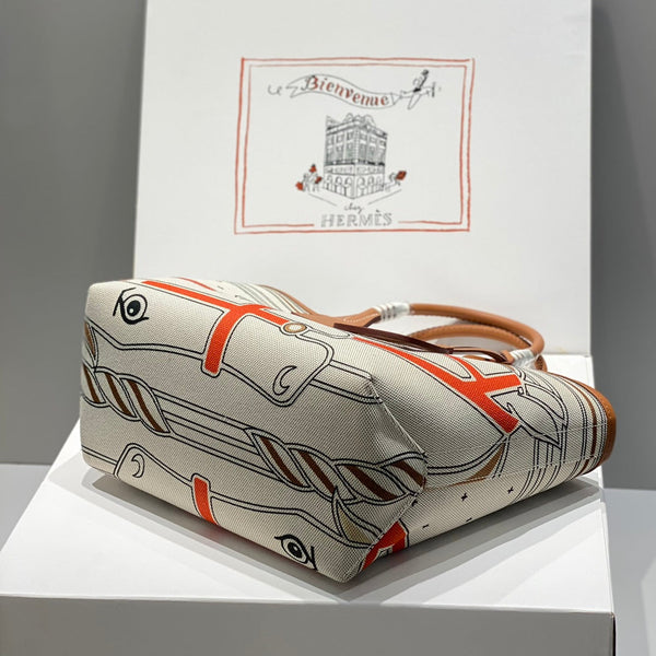 BORSA STEEPLE 28 IN TELA BEIGE E PELLE SWIFT MARRONE