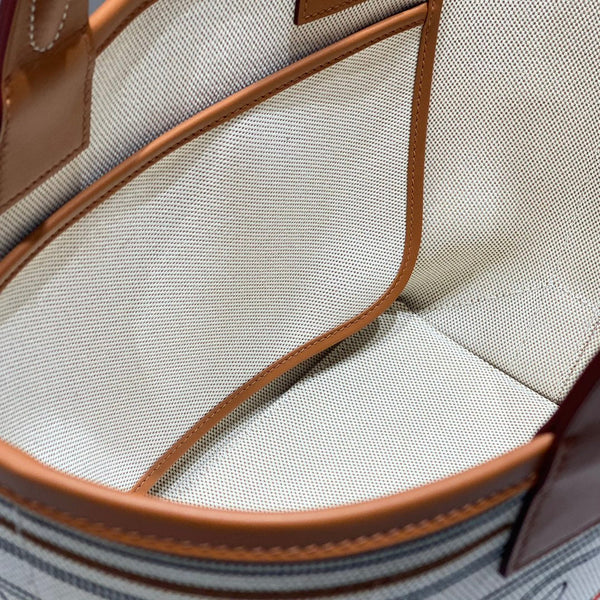 BORSA STEEPLE 28 IN TELA BEIGE E PELLE SWIFT MARRONE