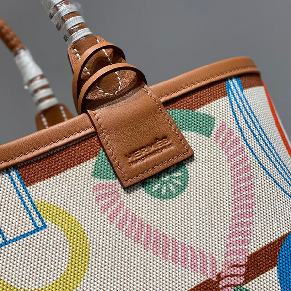 STEEPLE 28 BAG IN COLORFUL CANVAS AND BROWN SWIFT LEATHER