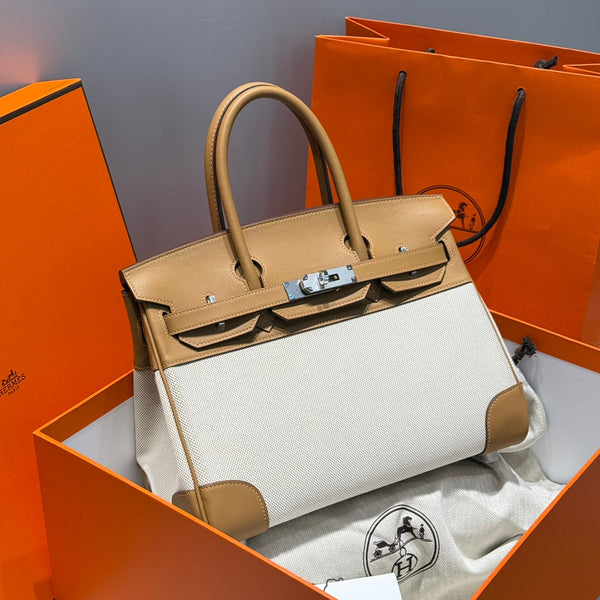 HM Birkin 30 Milkshake White mix Medium Canvas with Swift Leather Silver Hardware 237304