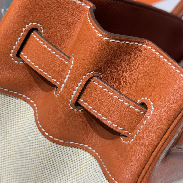 HM Birkin 35cm Gold Swift Leather Beige Canvas Silver Hardware