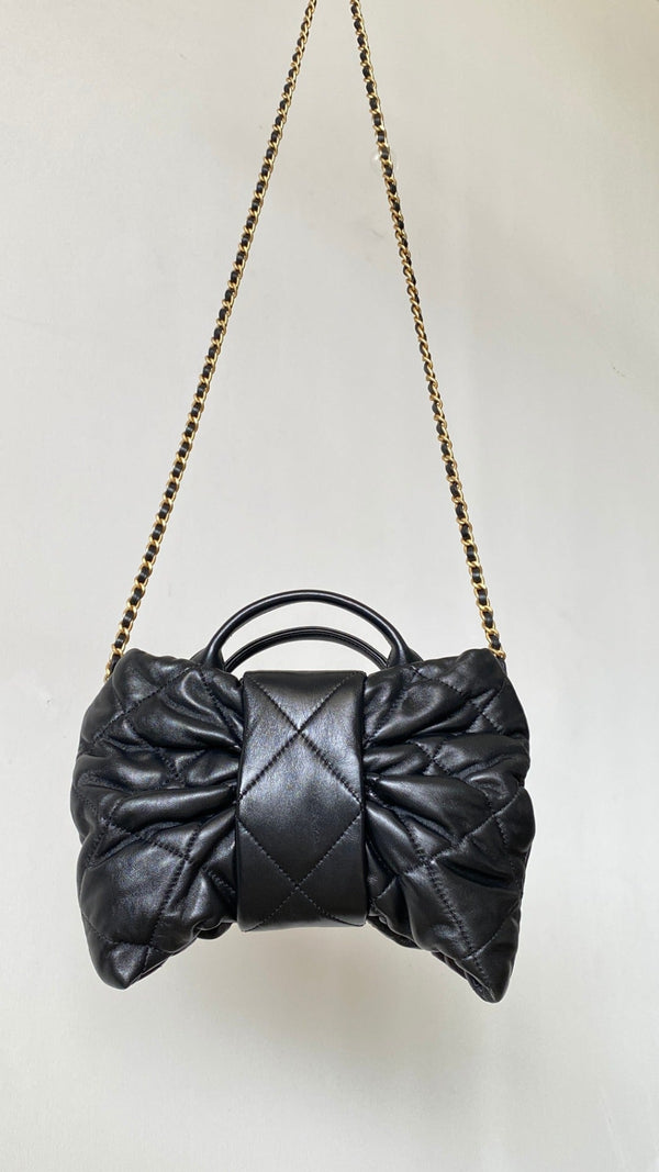 CC 25 AW Mini Bow Bag 26.5cm Black Shiny Lambskin