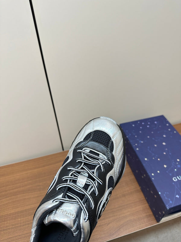 GG Ripple Leather Sneakers Black Silver