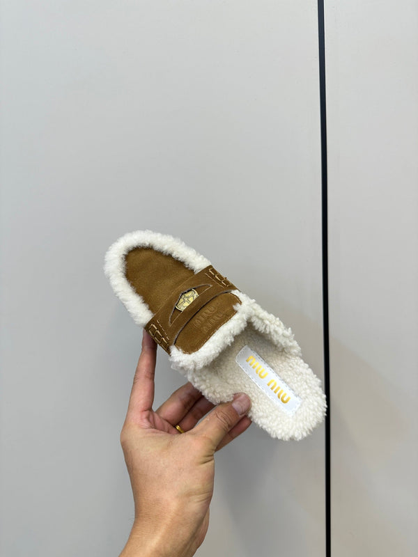 Miu Mule Half Fur Vintage Brown Suede