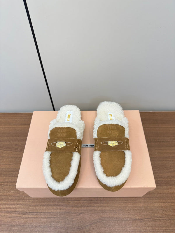 Miu Mule Half Fur Vintage Brown Suede