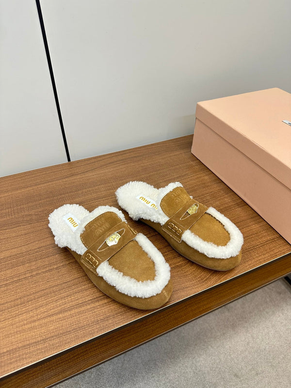 Miu Mule Half Fur Vintage Brown Suede