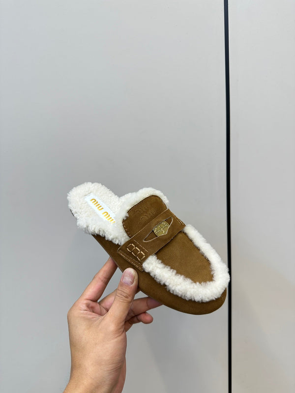 Miu Mule Half Fur Vintage Brown Suede