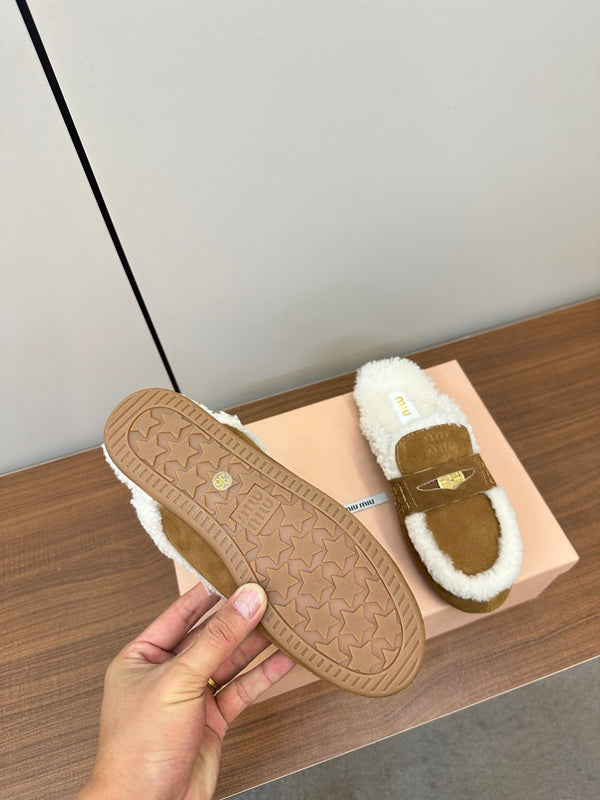 Miu Mule Half Fur Vintage Brown Suede
