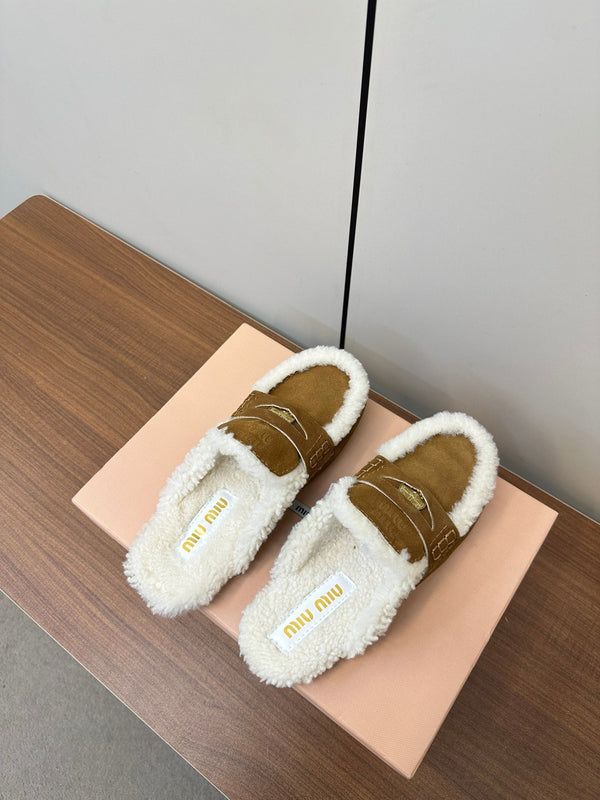 Miu Mule Half Fur Vintage Brown Suede
