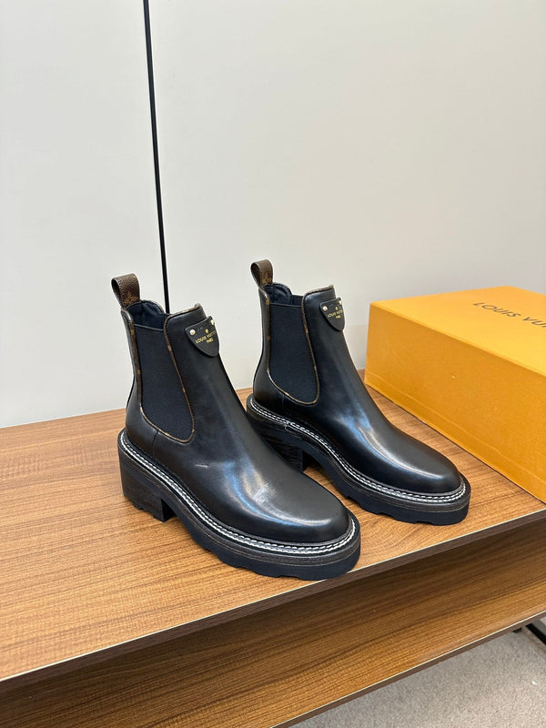 Stivaletti LV Beaubourg in pelle di vacchetta nera