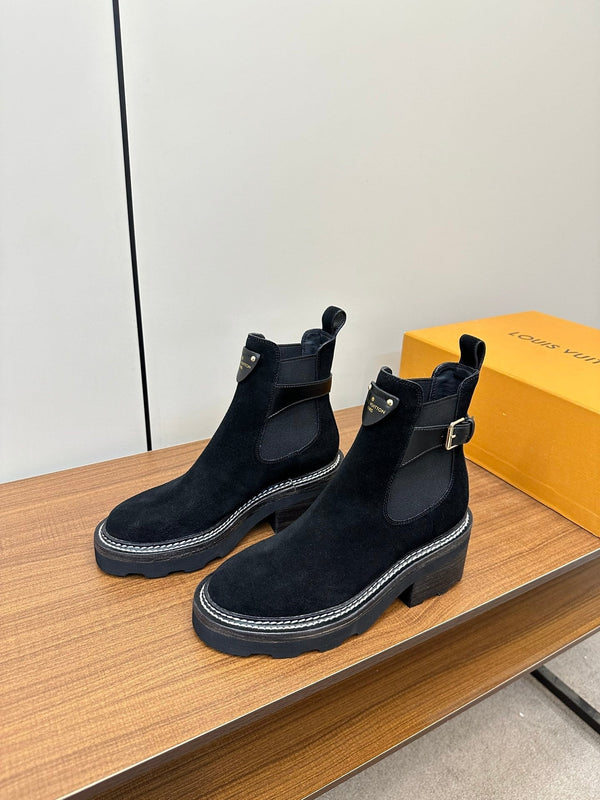 Stivaletto LV Beaubourg in pelle scamosciata nera