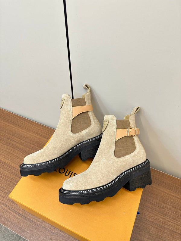 Stivaletto LV Beaubourg in pelle scamosciata beige