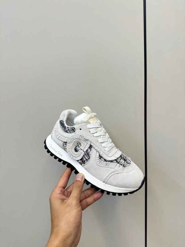 C'est Dior Sneaker In White Suede And Tweed Fabric 989934