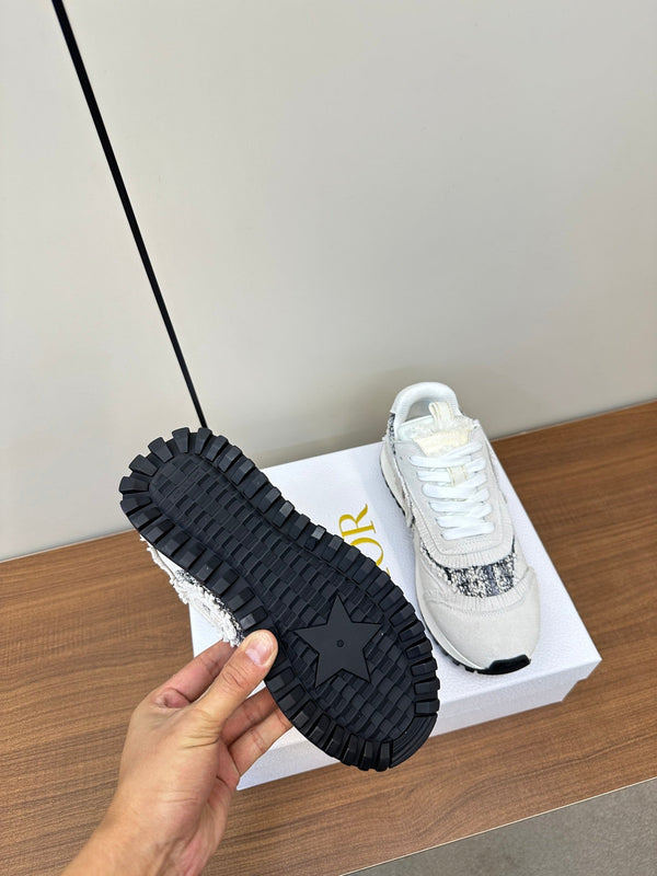 C'est Dior Sneaker In White Suede And Tweed Fabric 989934