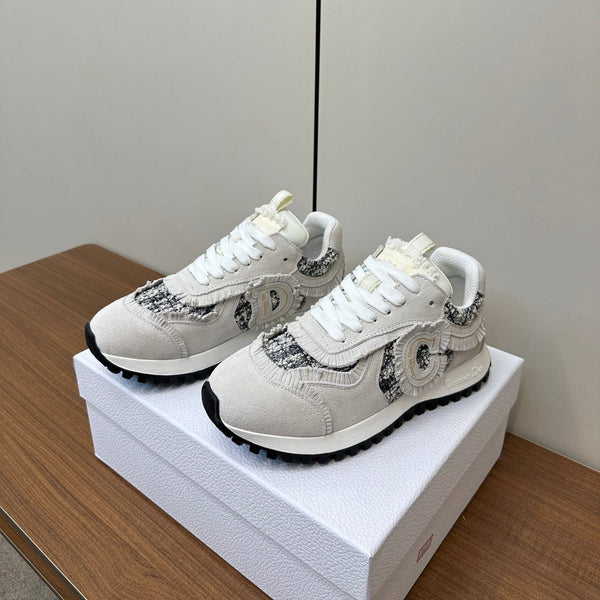 C'est Dior Sneaker In White Suede And Tweed Fabric 989934