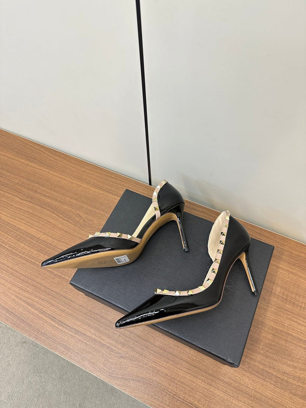 Valentino Black Rockstud D'Orsay Pumps 95mm Cowhide 989892