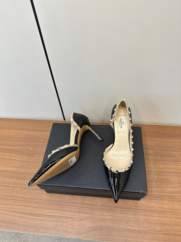 Valentino Black Rockstud D'Orsay Pumps 95mm Cowhide 989892
