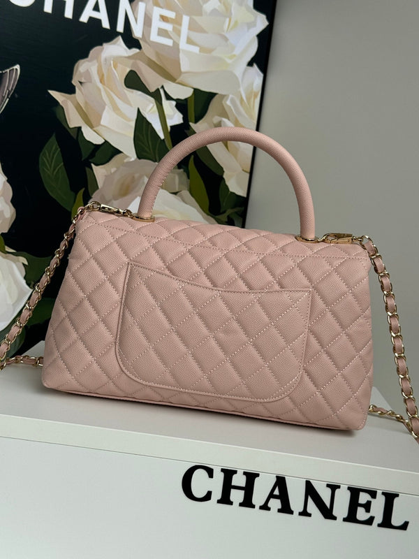 coco handle medium 29cm pink beige quilted caviar leather gold hardware