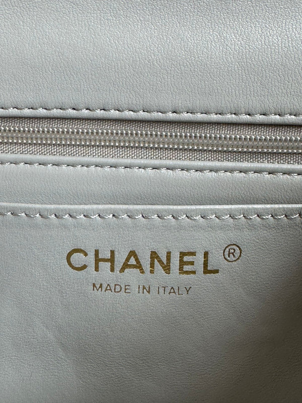 24c mini flap bag 20cm with top handle grey calfskin