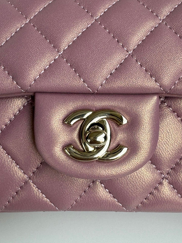 24c mini flap bag 20cm with top handle pink violet calfskin