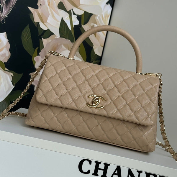 coco handle medium 29cm pink beige quilted caviar leather gold hardware