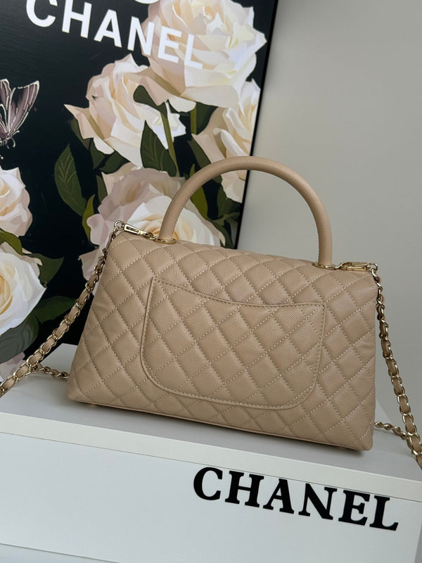 coco handle medium 29cm pink beige quilted caviar leather gold hardware
