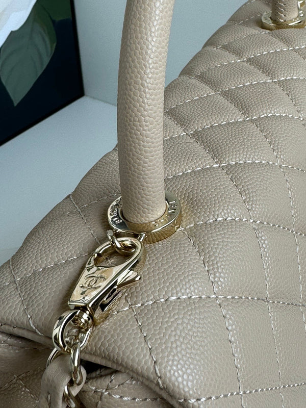 coco handle medium 29cm pink beige quilted caviar leather gold hardware