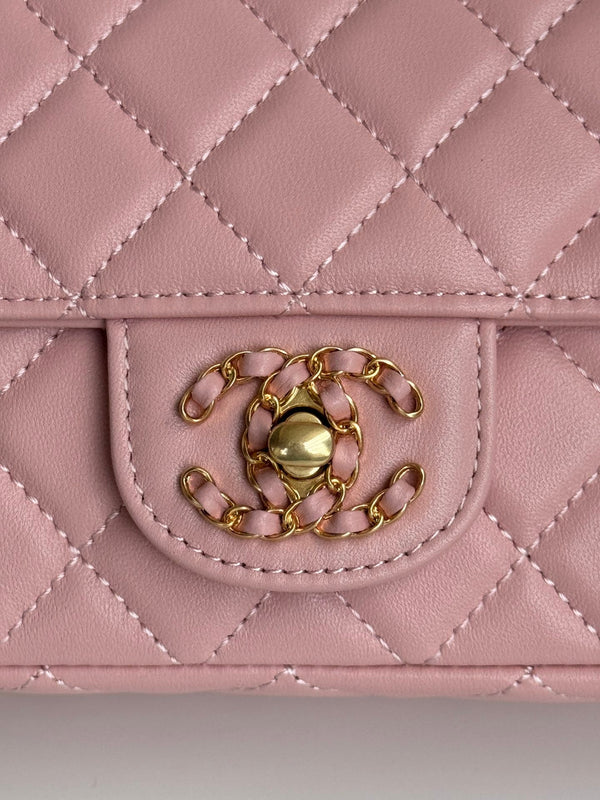 24c mini flap bag 20cm with top handle pink lambskin