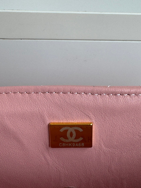 24c mini flap bag 20cm with top handle pink lambskin