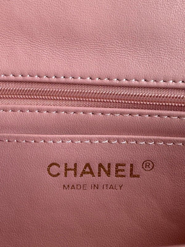 24c mini flap bag 20cm with top handle pink lambskin