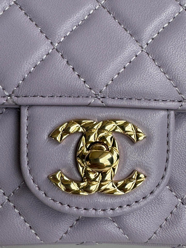 24c mini flap bag 20cm with top handle violet lambskin