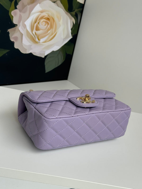 24c mini flap bag 20cm with top handle violet lambskin
