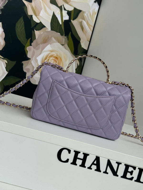 24c mini flap bag 20cm with top handle violet lambskin