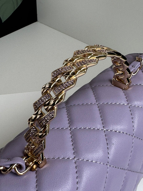 24c mini flap bag 20cm with top handle violet lambskin