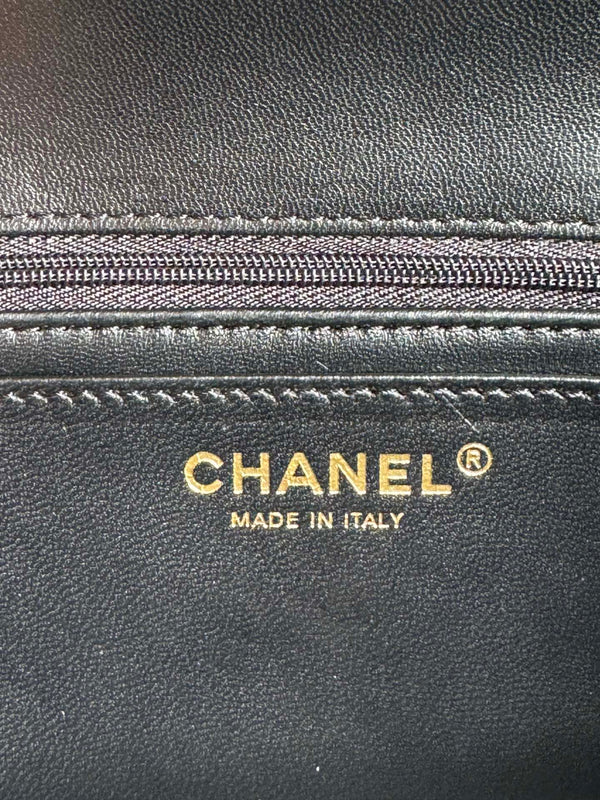 24c mini flap bag 20cm with top handle black lambskin