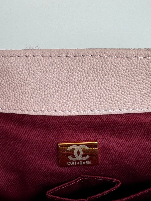 coco handle flap bag 24cm pastel pink red quilted caviar leather