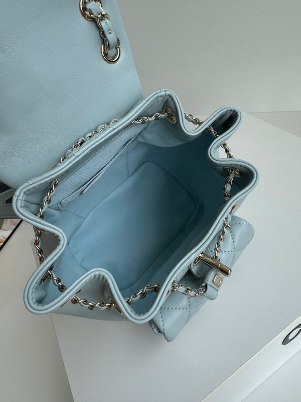 duma backpack 18cm turquoise blue lambskin light gold hardware