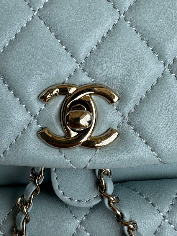 duma backpack 18cm turquoise blue lambskin light gold hardware