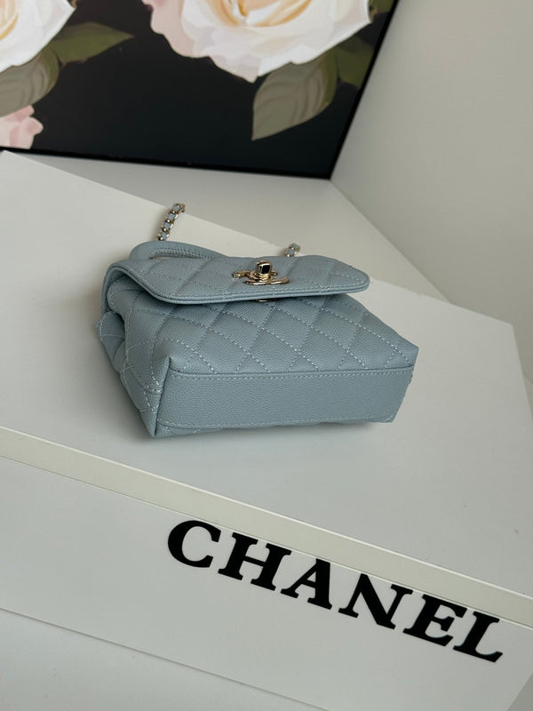 CC 24K Coco Handle Nano 14.5cm Cloud Blue Grained Calfskin Gold Hardware